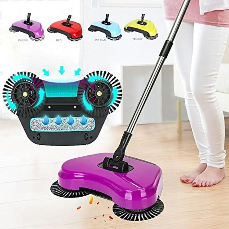2 in 1 Hand Push Sweeper Broom Floor Cleaner Mop Dust Bin 360 Rotating Plastic Wet and Dry BroomPurple