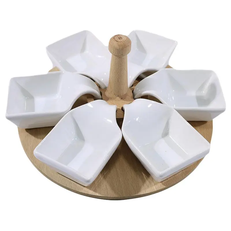 Alper Home 6 Ceramic Sauce Bowl With Wooden Stand
