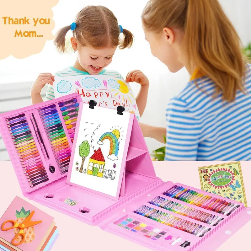 208 pcs Plastic Deluxe Art Set Box & Drawing Kit With Crayons Oil Pastels Colored PencilSpace