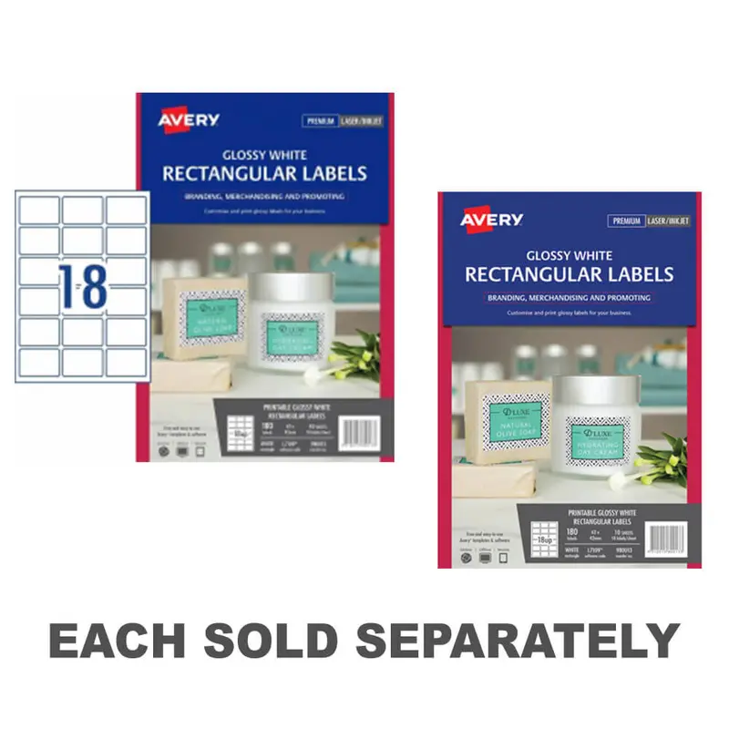 Avery Rectangle Gloss Labels 10pk White14/sheet