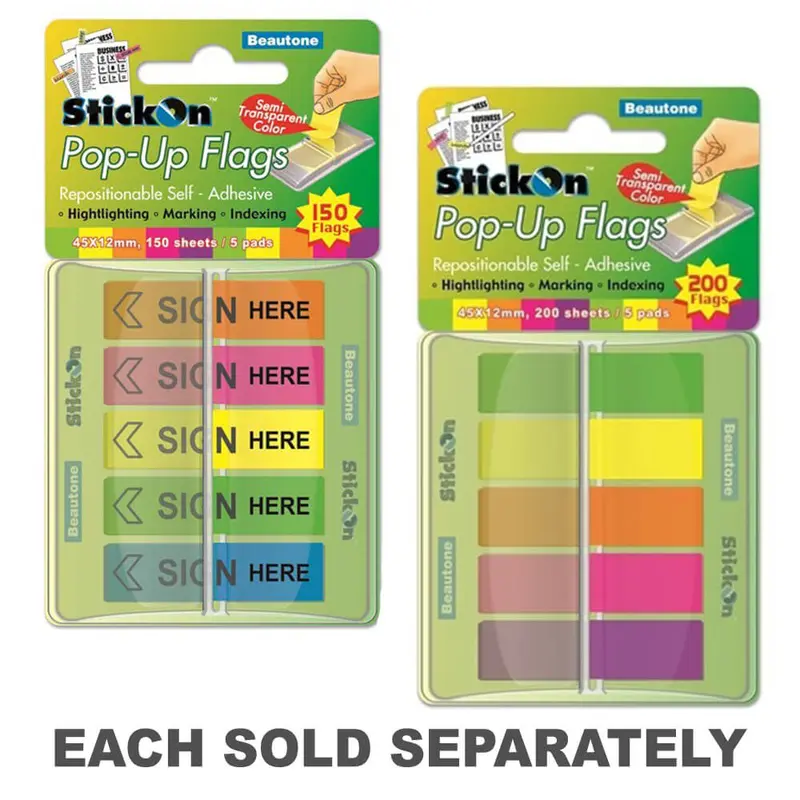 Beautone Pop-Up Stick On Flags 5 Assorted Pads150 sheets